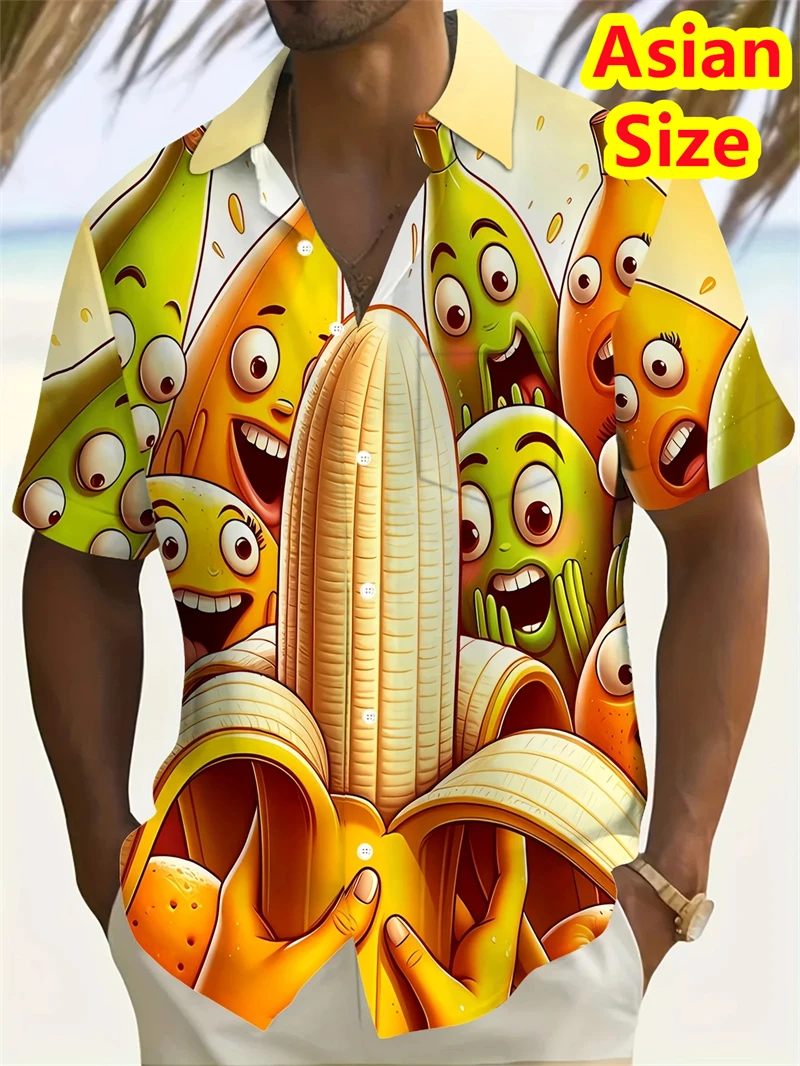 Men Hawaiian Shirt Tropical Banana Pattern Funny 3d Print Shirt Short Sleeve Single Breasted Beach Shirts Women Blouse CamisaS