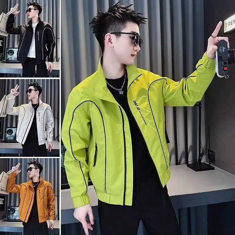 

Casual Embroidered Jaet Men's Faion Outerwear Spring Autumn Loose Fit Splice Design Polyester Fiber Long Sve Zipper Cl...