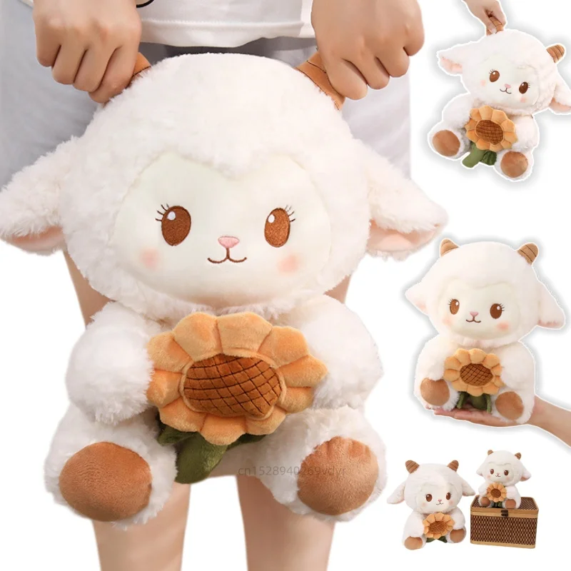 Cute Sunflower Lamb Stuffed Animal Plush Doll Soft Fluffy Sheep Toy Kawaii Plushies Pillow For Kids Girls Birthday Gift Decor