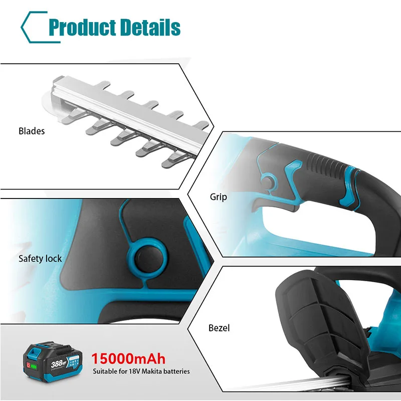 ไร้สายไฟฟ้า Hedge Trimmer มัลติฟังก์ชั่ใบมีดคู่สวนเครื่องตัดหญ้าเครื่องมือสําหรับ Makita 18V แบตเตอรี่ (ไม่มีแบตเตอรี่)