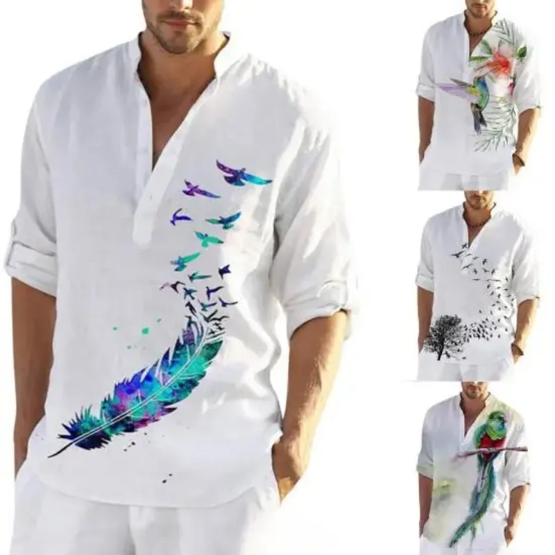 

2025 Summer New Arrival Mens Retro Shirt -Linen Short Sleeve Top Casual Cuban Collar Button Down Vacation Wear