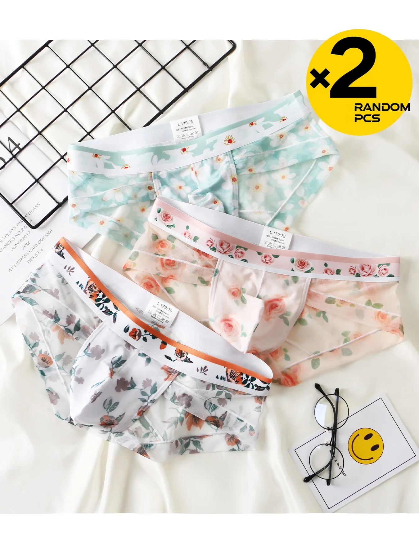 

Men's Triangle Pants U Convex Panties Comfortable Breathable Triangle Pants Ultra Thin Transparent Mesh Printed 2/3/4PC Randomly