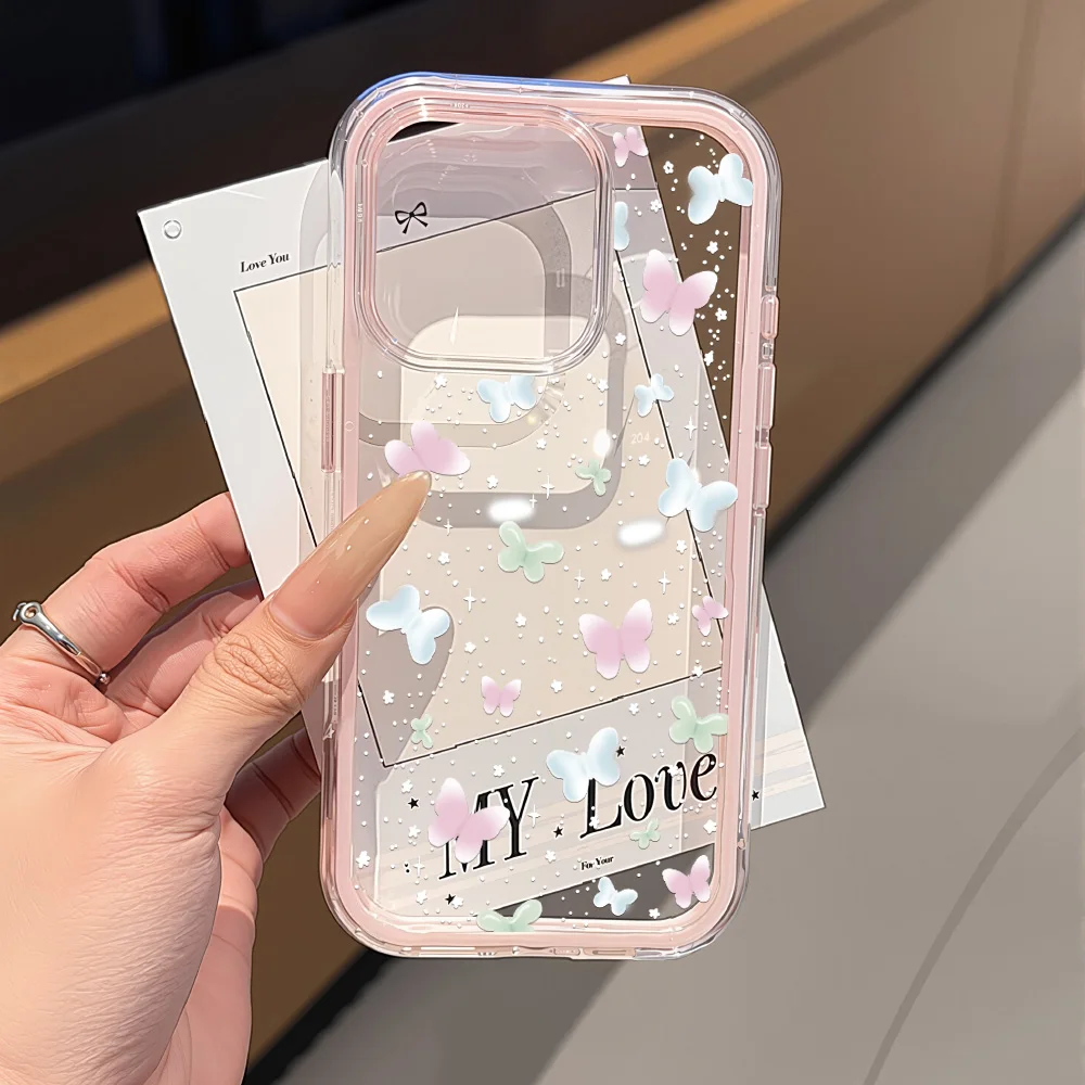 Bunte Schmetterlinge TPU Transparente Handyhülle für iPhone 16 17 Pro Max 13 17 15 14 11 12 Air Silikon stoßfeste Funda-Abdeckung