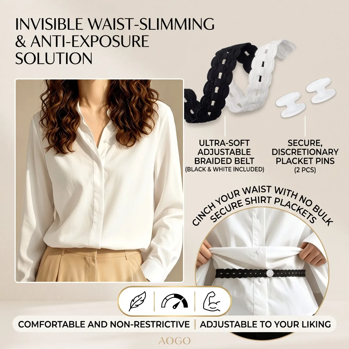 Lace Hem Belt for Tees, Dresses, Shirts; Invisible Button Length Extender; No-Tie Hem Cinch for Knits, Pants (Home Sewing Tool)