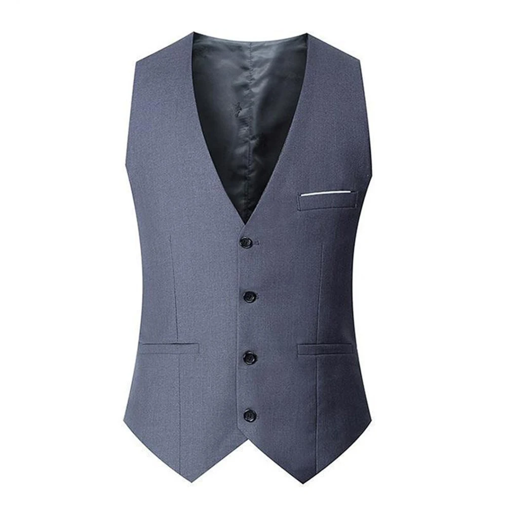 Men Vest Button Casual Comfortable Durable Polyester Regular Sleeveless Slight Stretch Solid Color Top New Comfy