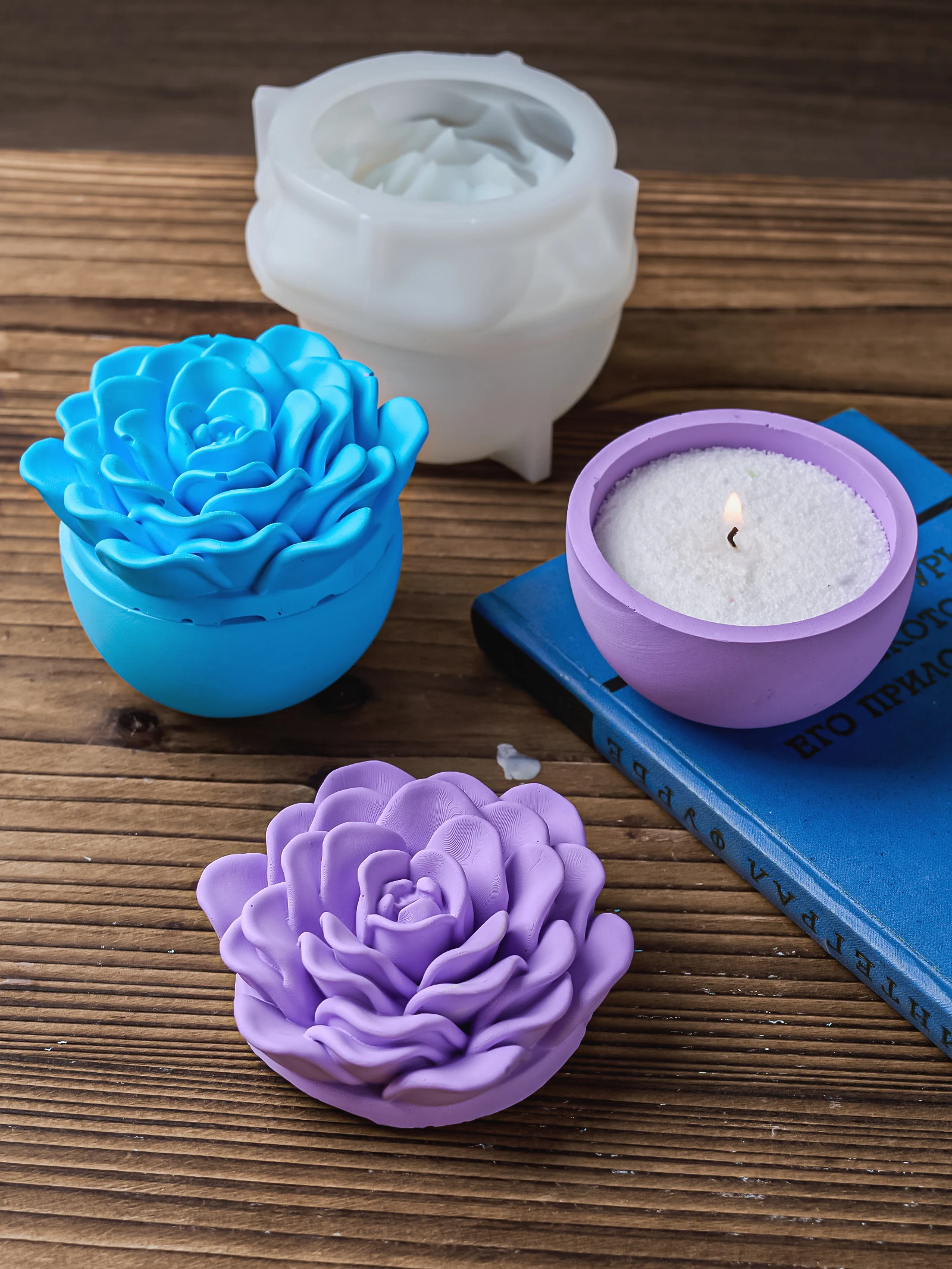 3D Rose Flower Candle Jar Silicone Mold with Lid Peony Jewelry Storage Box Crafts Making Plaster Resin Casting Molds Home Decor — zdjęcie 7