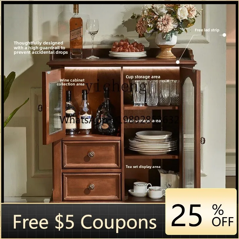 

zz American solid wood tea cabinet retro ultra-thin storage dining side cabinet living room wall storage small side cabinet