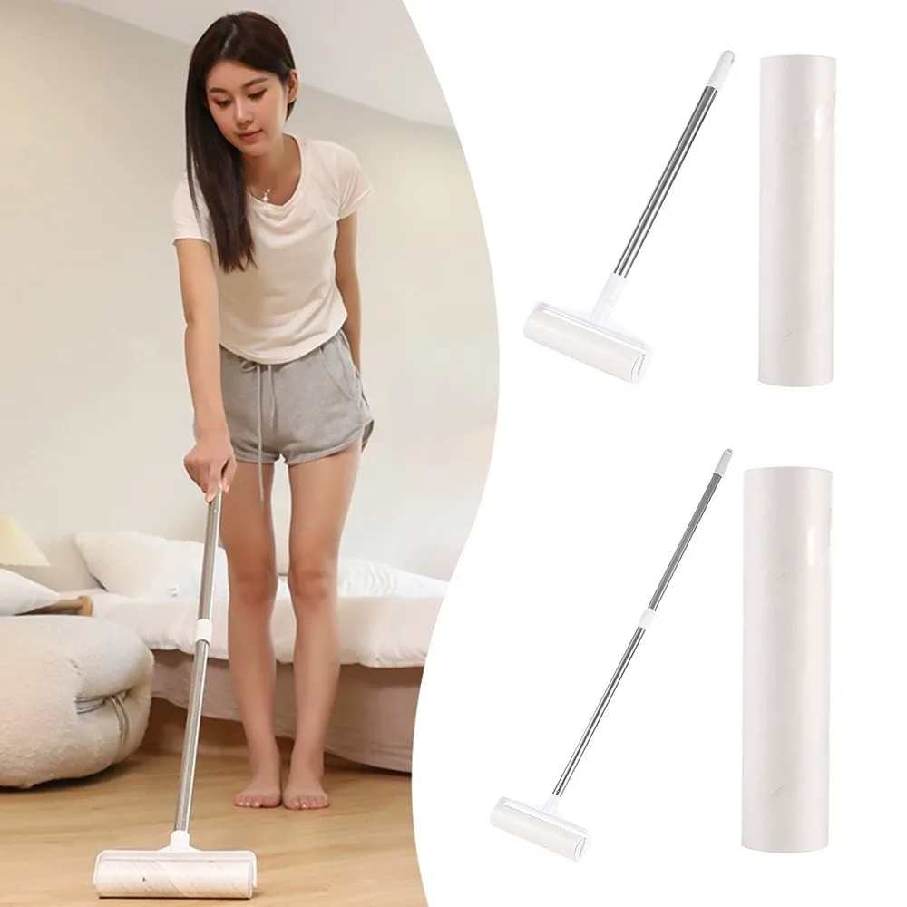 Tearable Long Handle Lint Roller Brush Telescopic 19/24cm Pet Hair Remover Roller Dust Removal Drum For Home Bedroom Car Seats
