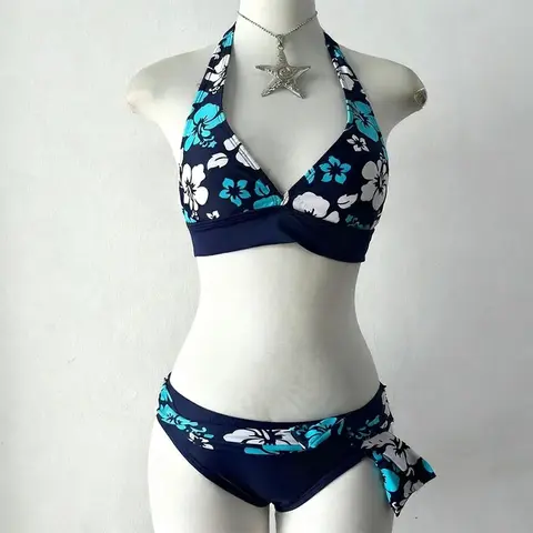 Vacation style women's bikini set two-piece neck hanging, sexy, fashionable, versatile, suitable for daily wear