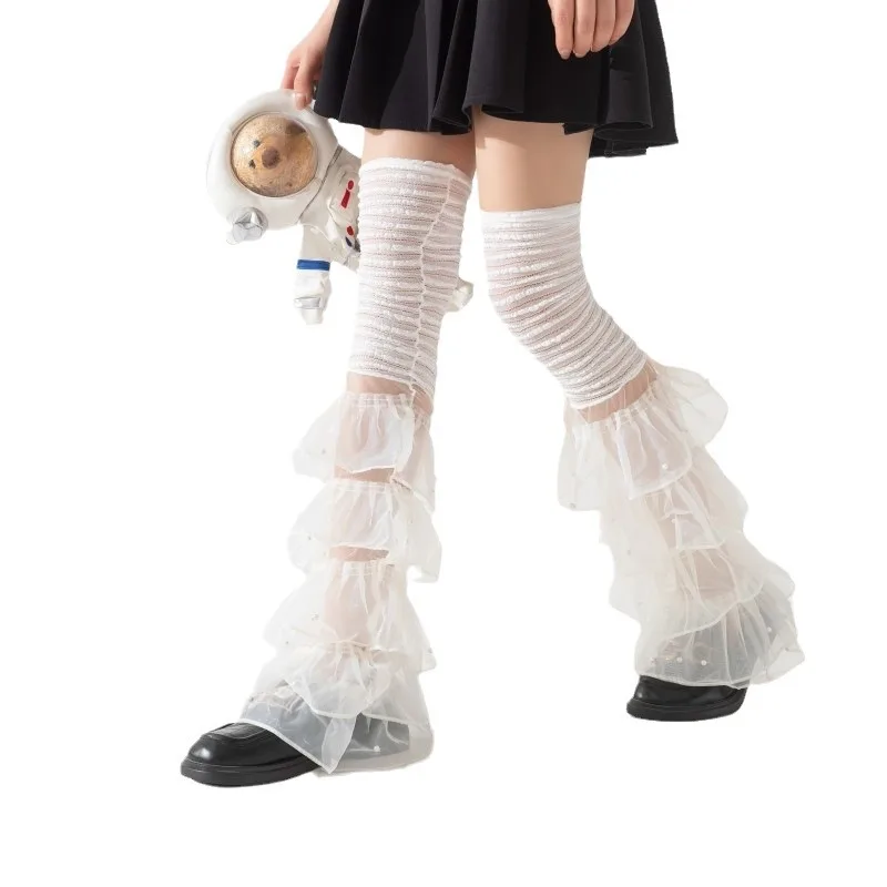 

Schoolgirl Lace Sock Set Teen Sexy Hottie Lace Stitching Long Tube Heavy Work Beads Dopamine Colored Leg Set 15-20 Years Old