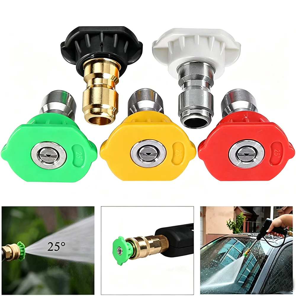 5 Pack Pressure Washer Nozzle Tips, 1/4 Inch Quick Connect Power Washer Spray Nozzles, Multi Degree Angled Replacement Spray Att