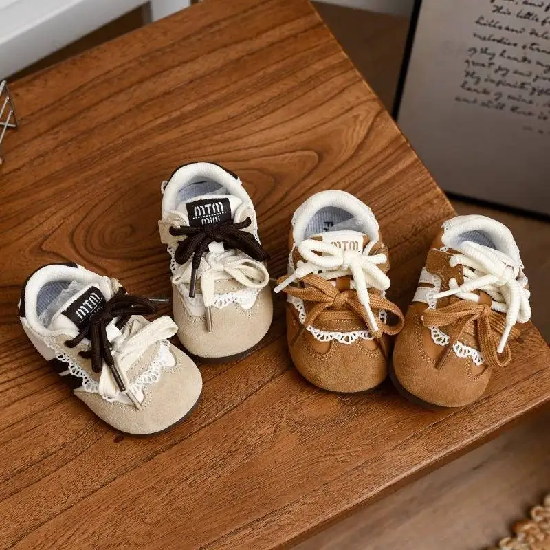 Baby Sneakers Children's Girls Soft Sole Non-slip Casual Running Shoes Baby Sports Walker Shoes Lace Toddler Outdoor Flat Shoes