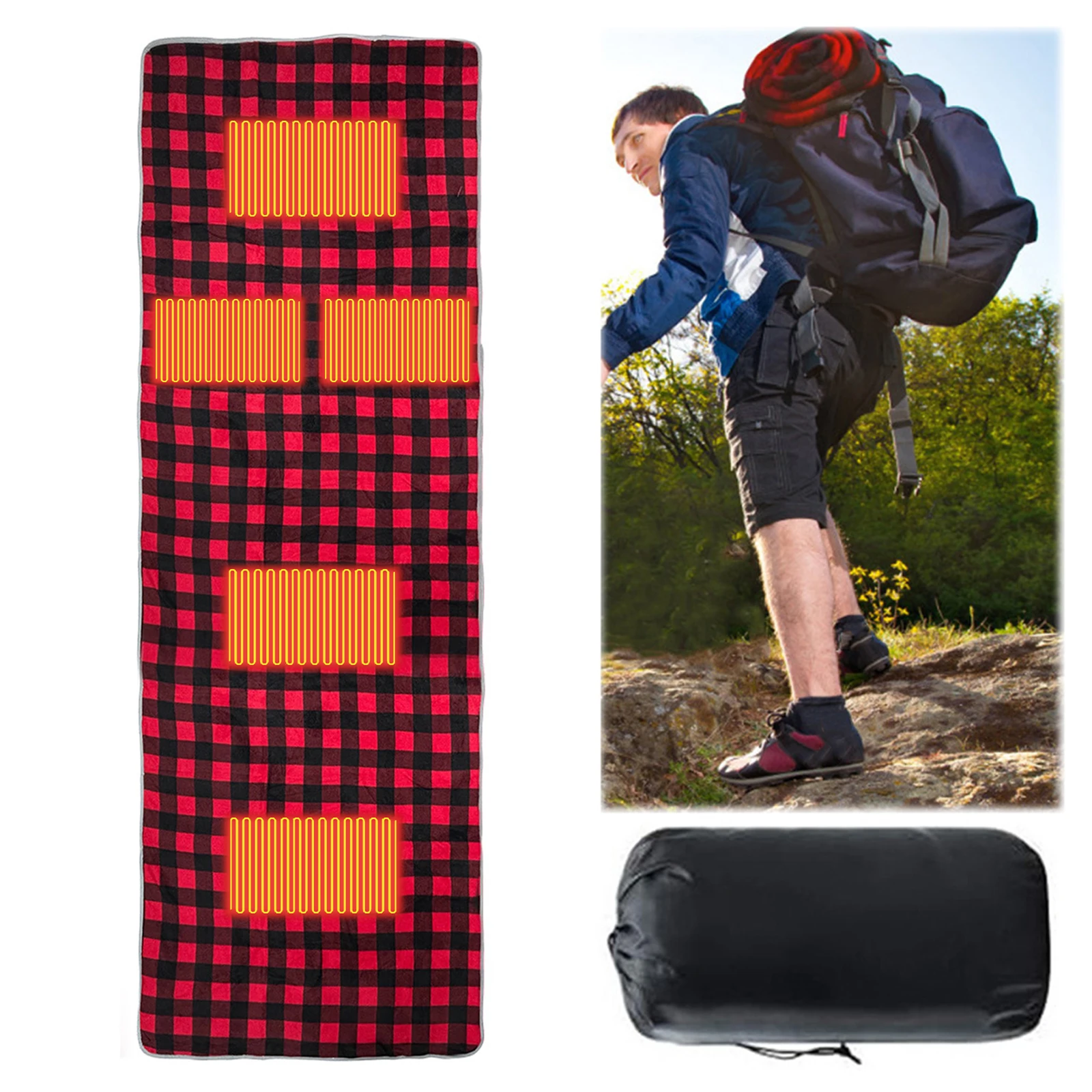 

Outdoor Electric Heating Pads with 5 Heating Zones Portable USB Heated Sleeping Bag Pad for Camping Hiking Outdoor Adventures