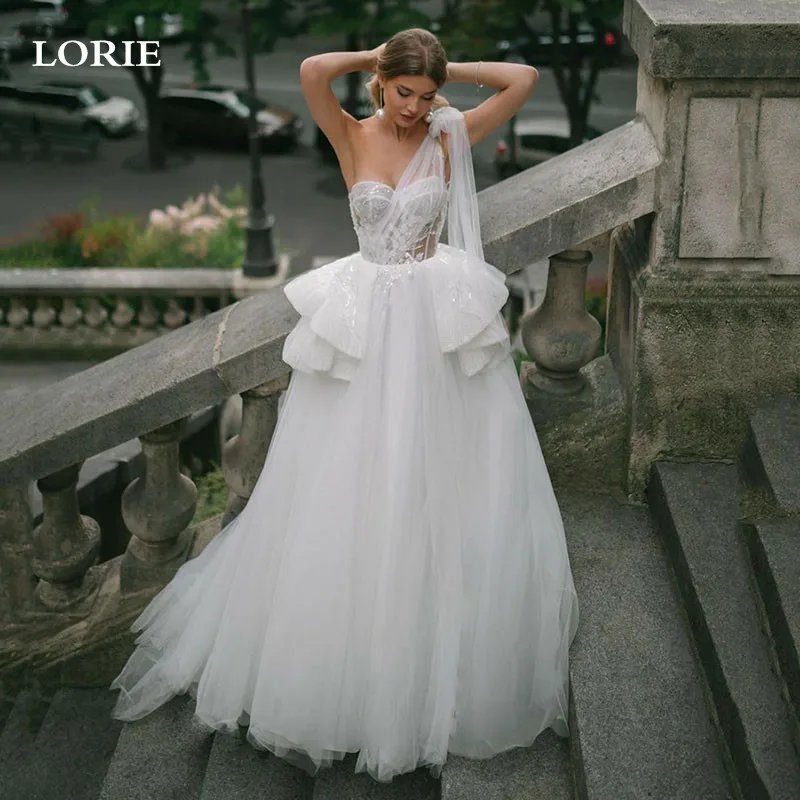 

LORIE A Line Lace Wedding Dresses Sleeveless Puff Tulle Bridal Dress Corset Vintage Appliques Country Vintage Wedding Gown 2024