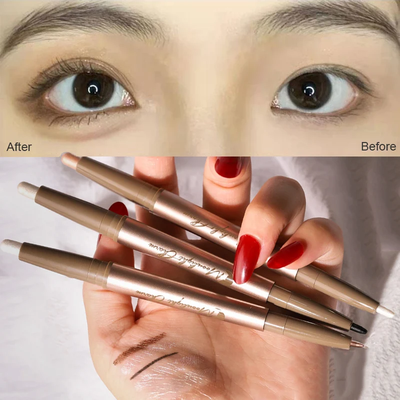 Lápiz Delineador de Ojos de Doble Punta Aegyo Sal, Mate, Perlado, con Destellos Finos, Iluminador, para Contorno, Delineador de Párpados Inferiores, Maquillaje de Secado Rápido
