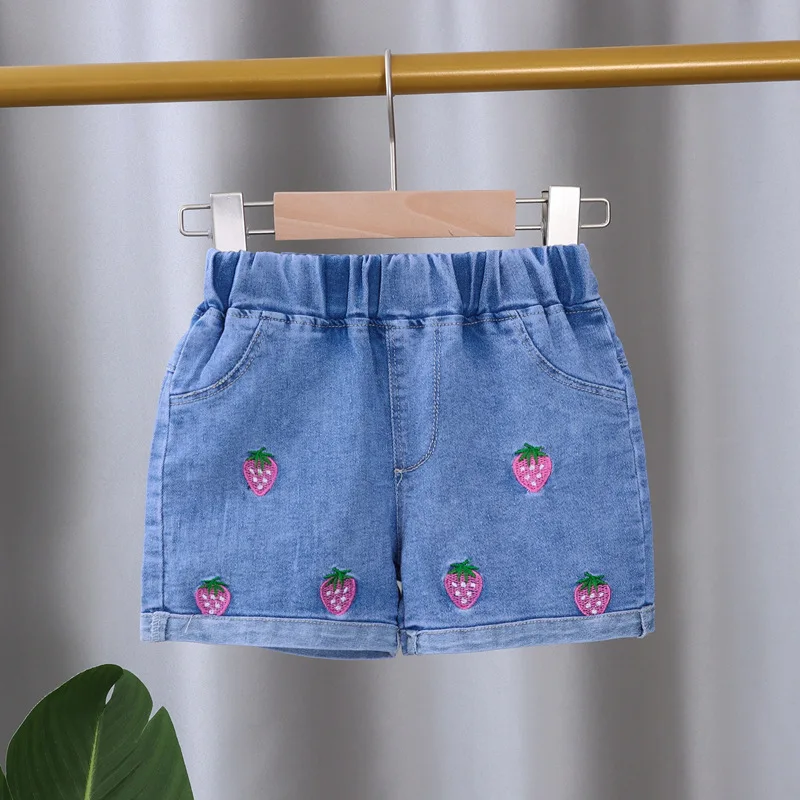 New Summer Girls Love Denim Shorts Teenage Girl Casual Fashion Shorts Kids Children Flowers Embroidery Jean Short for Girls