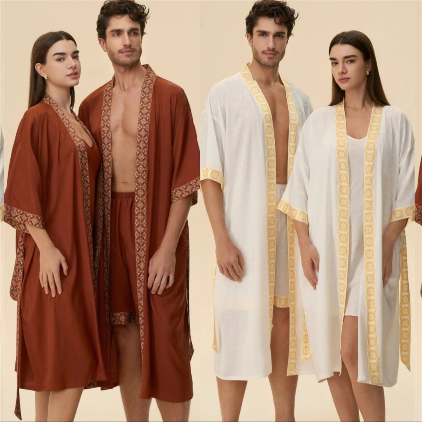 

Весенне-летний женский комплект-двойка: халат и пижама, домашняя одежда для пар, ночная сорочка с V-образным вырезом, атласное кимоно, домашняя одежда