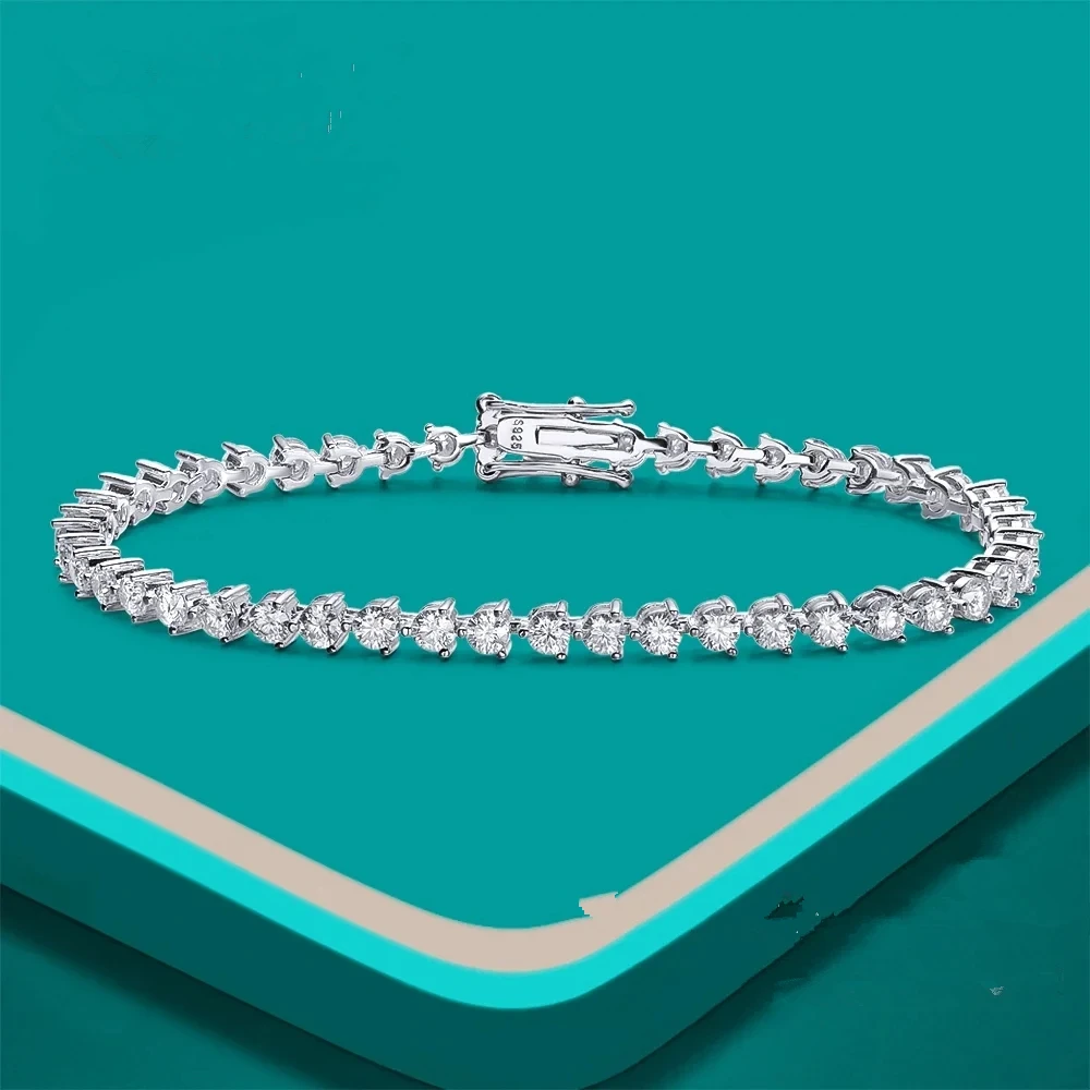 

KNOBSPIN D VVS1 Moissanite Tennis Bracelet Original s925 Sterling Silver Plated 18k White Gold with GRA Bracelets for Women Man