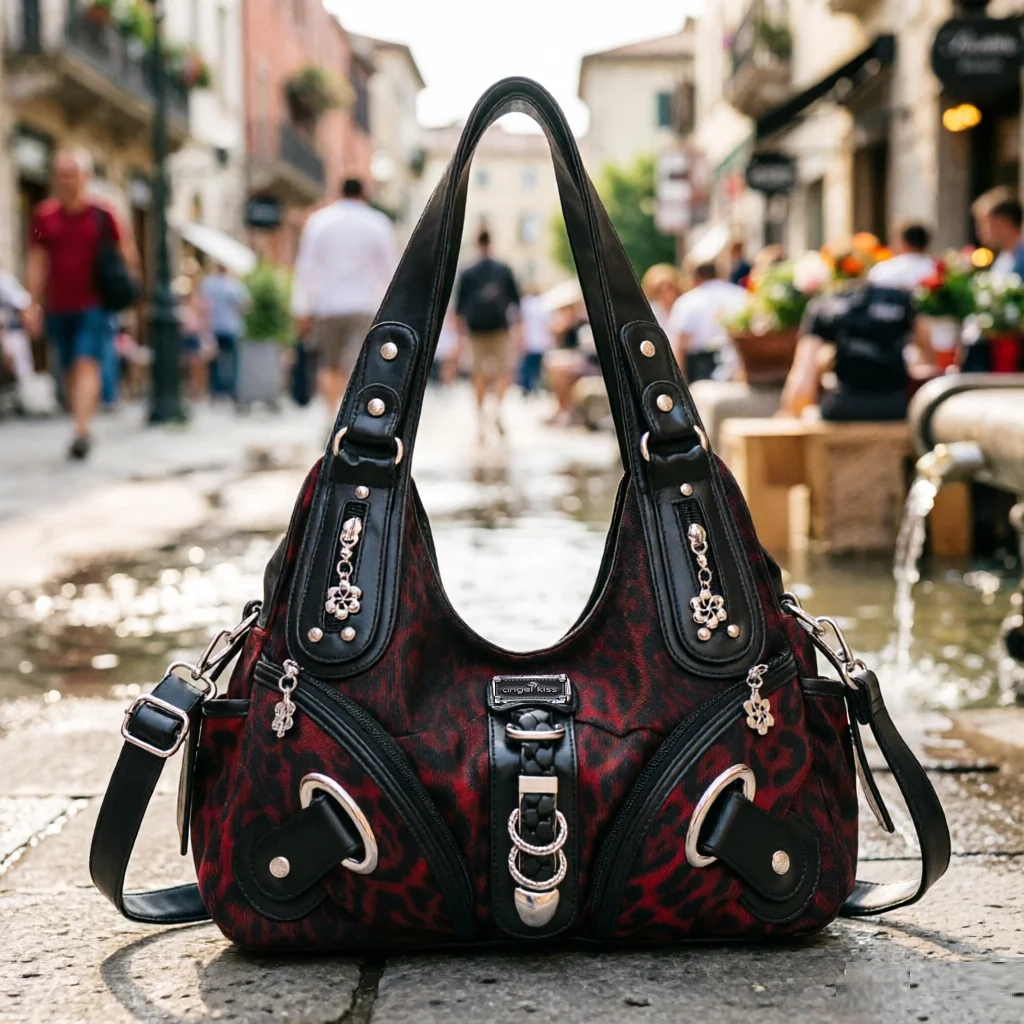 

Women Leopard Print Y2K Hobo Bag,Gothic Punk Large Shoulder Crossbody Purse with Removable Strap,Fashion Leopard Pattern Handbag