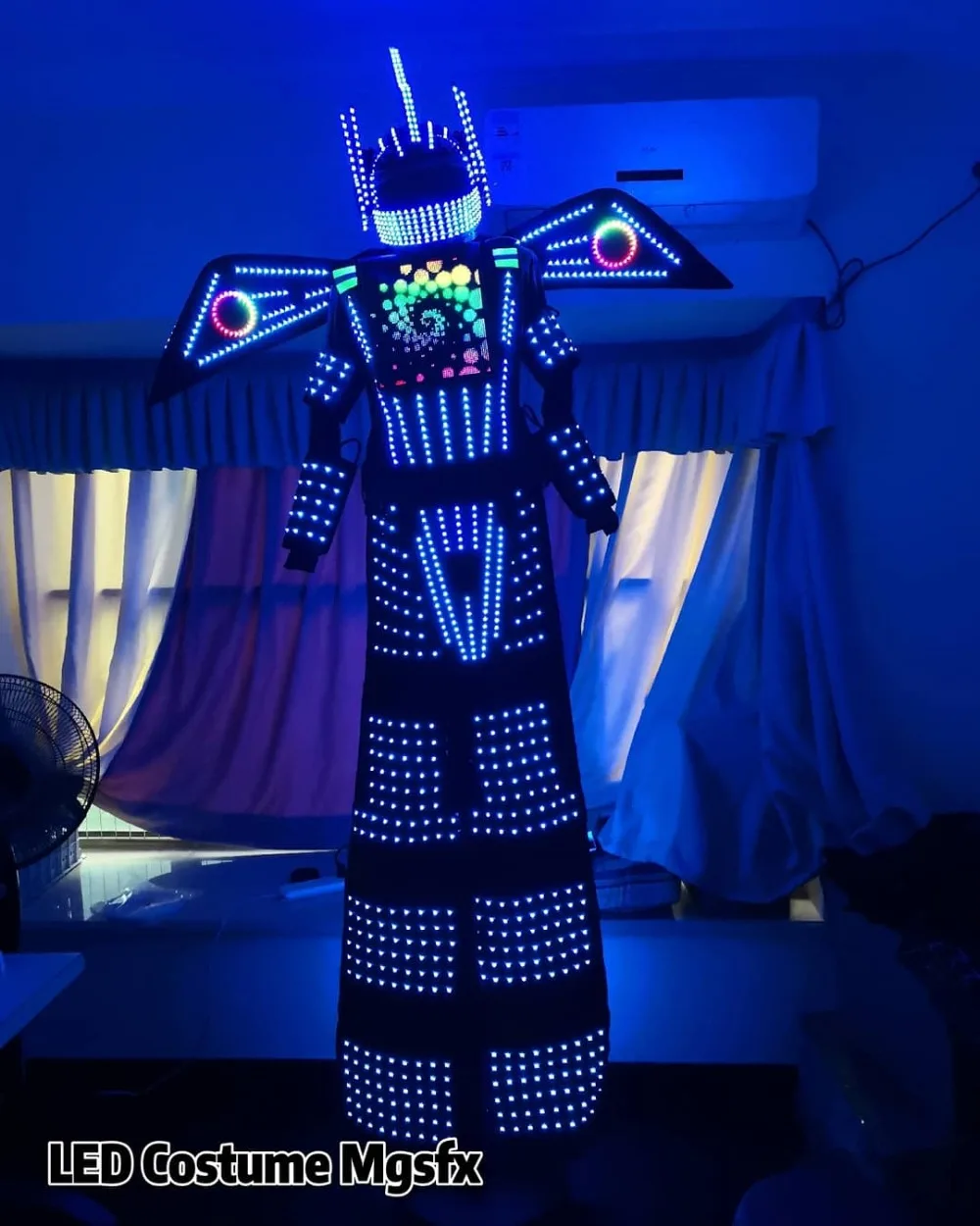 RGB Color-Changing Pixel LED Light-Up Stilt Robot Costume Event Cosplay Set Men's Performance Costume with Cool Helmet