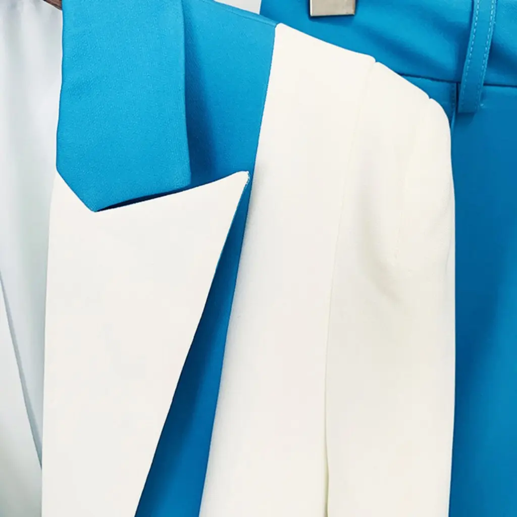 

Новый европейский и американский модный комплект знаменитостей с цветными блоками, пиджак на одной пуговице и узкие брюки, женский костюм из двух предметов