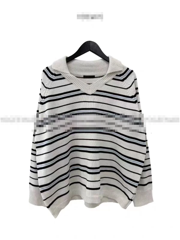 Chic Vintage fuera del hombro rayas Color Blo suelto suéter de punto para mujer diseño sensación Casual Sle invierno Faion