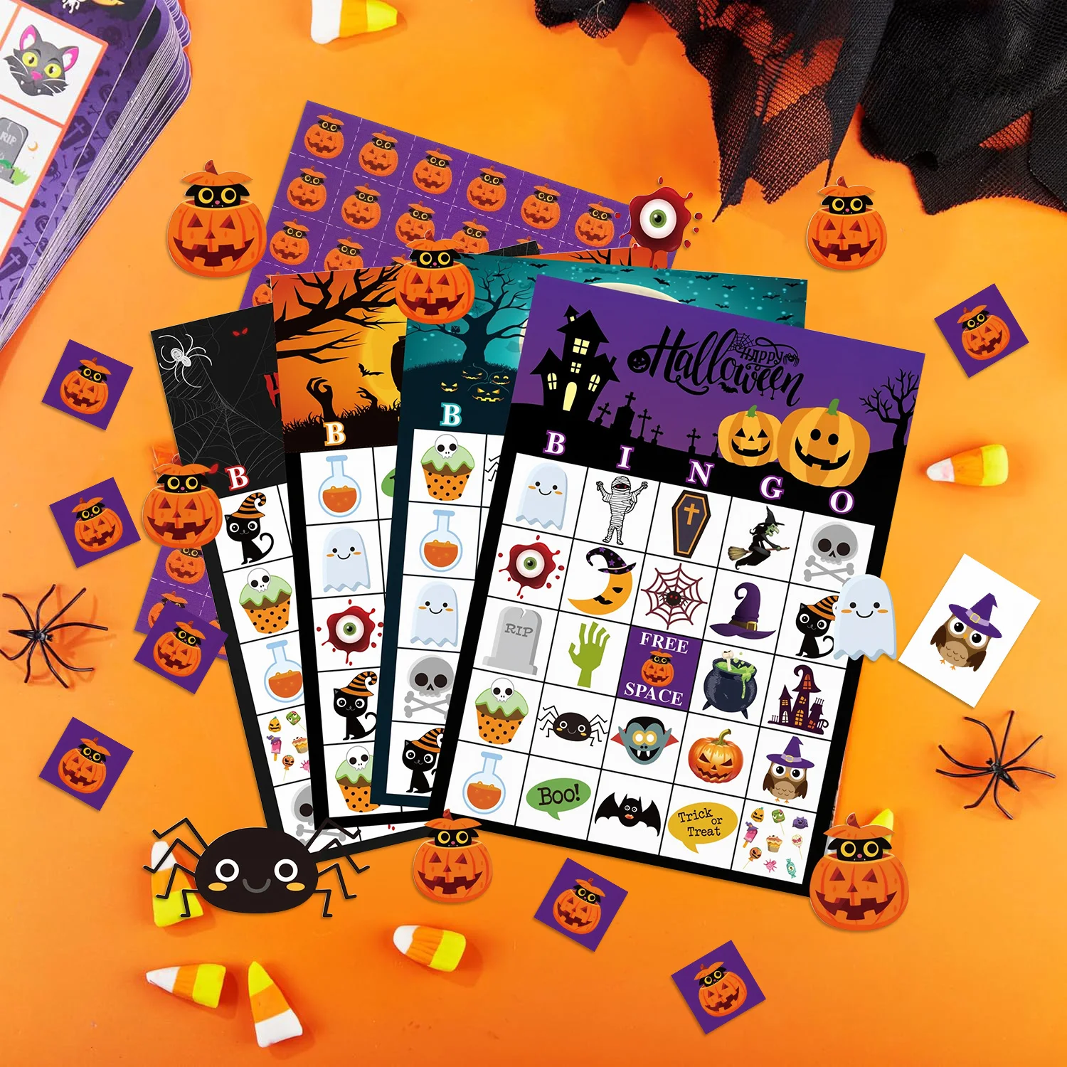 Party Games No Props - ハロウィンビンゴパーティーテーブルカード パンプキンウィザードテーマゲーム小道具 ハッピーハロウィンパーティーギフト 子供 学校 教室