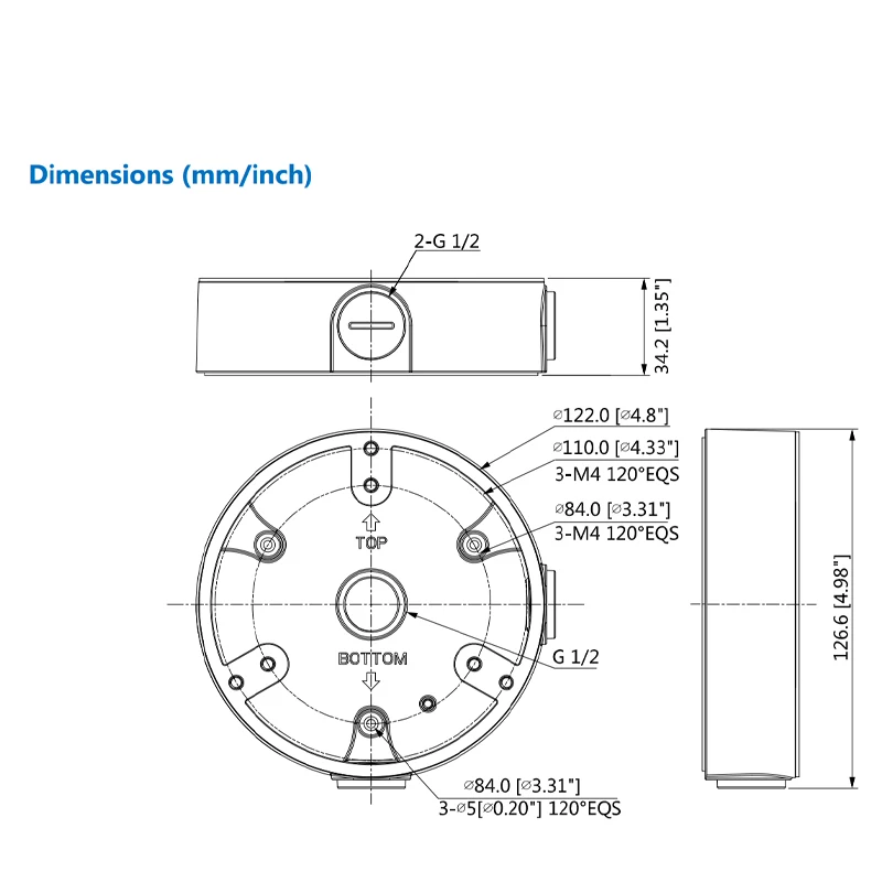 Dahua PFA137 Boîte de jonction Support de vidéosurveillance blanc et noir pour caméra à tourelle dôme HDW2849T-ZS-IL HDW3849H-AS-PV SD22404DB-GNY etc...