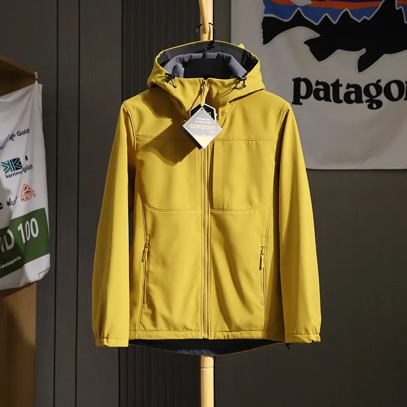 

ex Outdoor Soft ell Jaet Windproof Water Resistant Scratch Proof Hooded Versatile Faionable Urban Sle Spring Autu...