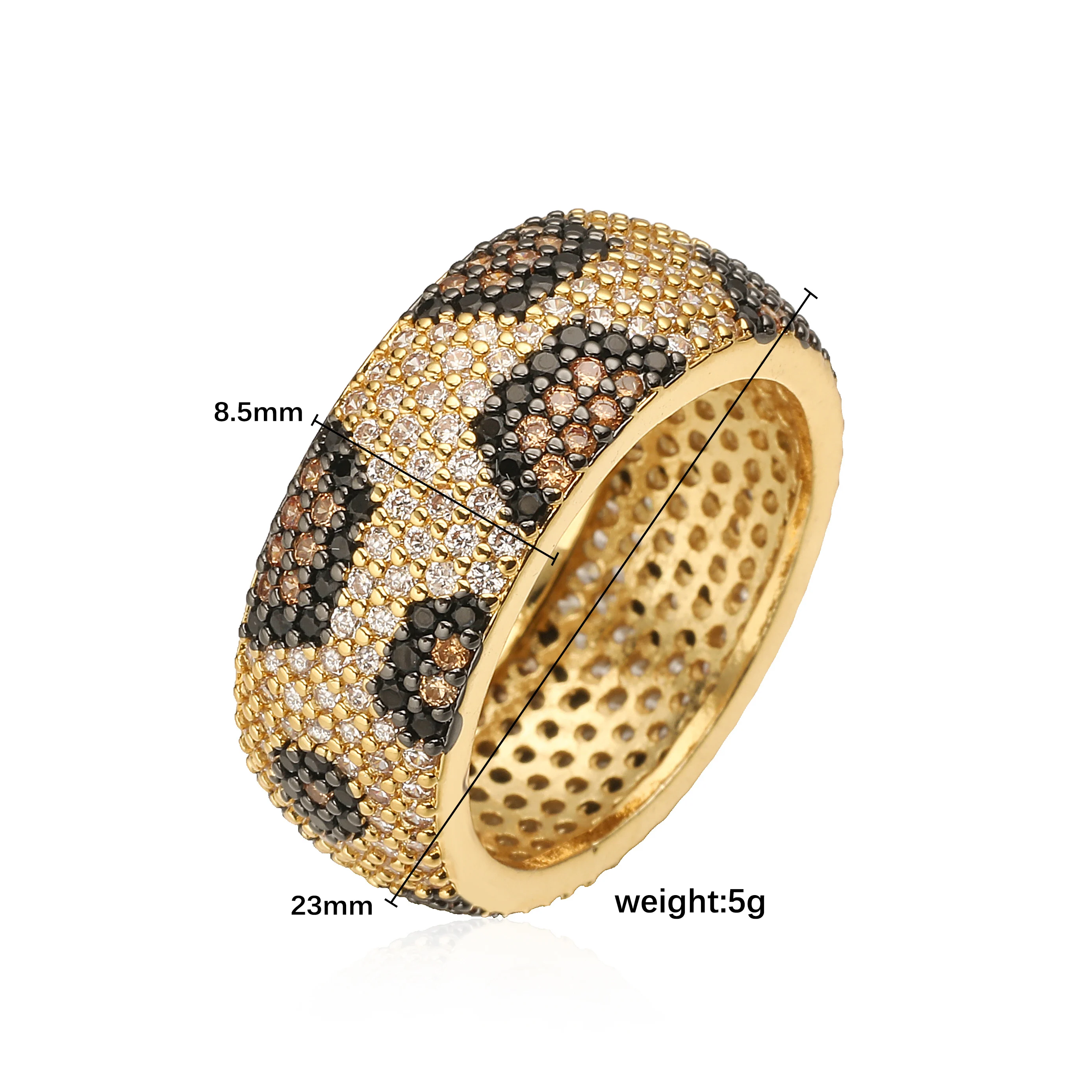 HECHENG, zweifarbiger Ring mit Leopardenmuster, runde Herzform, verstellbarer Schmuck, Unisex, Hip-Hop, Y2K-Zubehör, 1 Stück – Detail 4