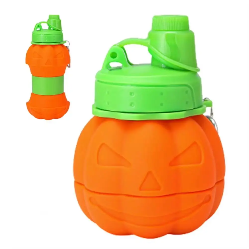 

Pumpkin Folding Water Bottle Retractable Silicone Collapsible Water Cup Wear-resistant 550ml Silicone Sport Bottles Outdoor