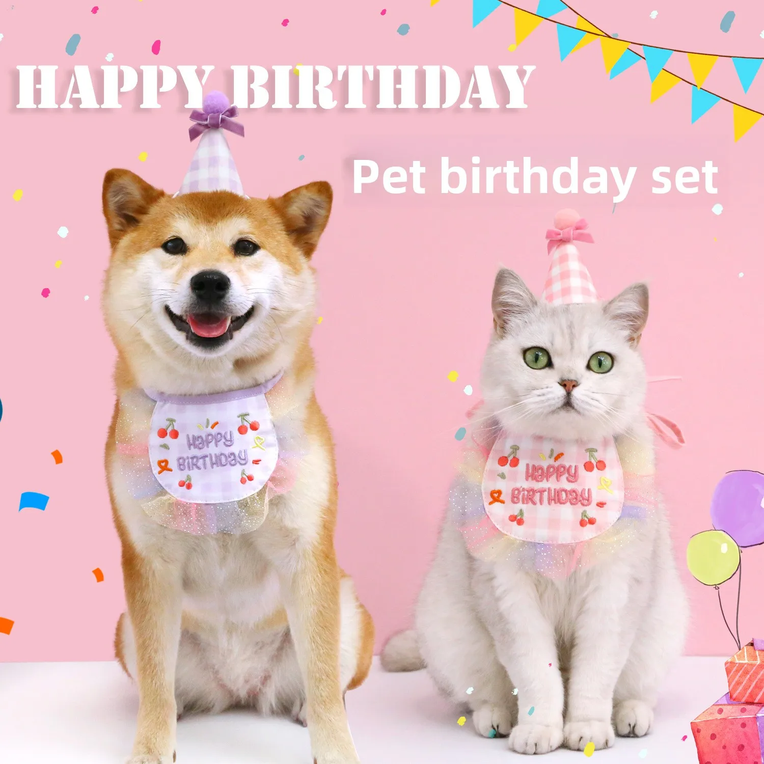 

Набор: вышитая клетчатая шапка для питомца и бархатный галстук-бабочка для собаки на день рождения. Реквизит для фотосессий. Универсальные аксессуары для животных. Другие товары.