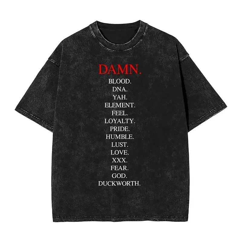 DAMN Kendrick Lamar Washed T-Shirts Harajuku Music Album Beach Tees Vintage Print Cotton Tops Gift