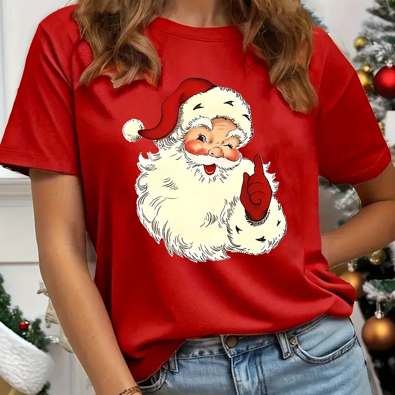 

Women's T Shirt Santa Claus Graphic Printed Pullover Summer Casual Short Sleeve Tops Fashion Funny Oversized Y2k Female Clothing