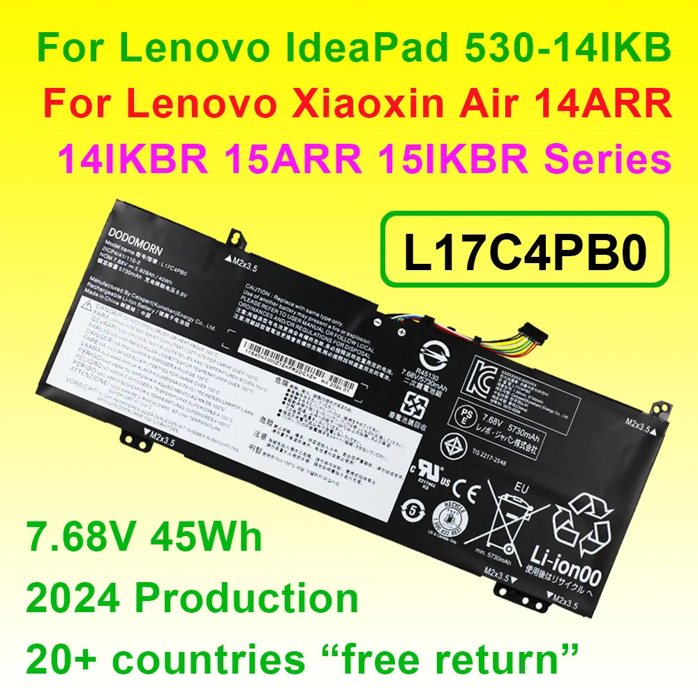 7.68V 45Wh L17C4PB0 L17M4PB0 Laptop Battery For Lenovo Xiaoxin Air 14ARR 15ARR 14IKBR Ideapad 530S-14IKB 15IKB Yoga 530-14IKB