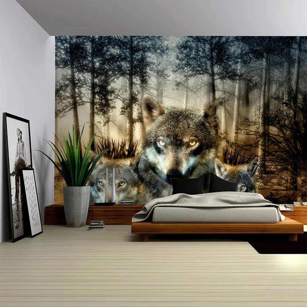 Forest Animals Ferocious Wolf Tapestry Wall Art Large Photography Background Curtains Living Room Decoration