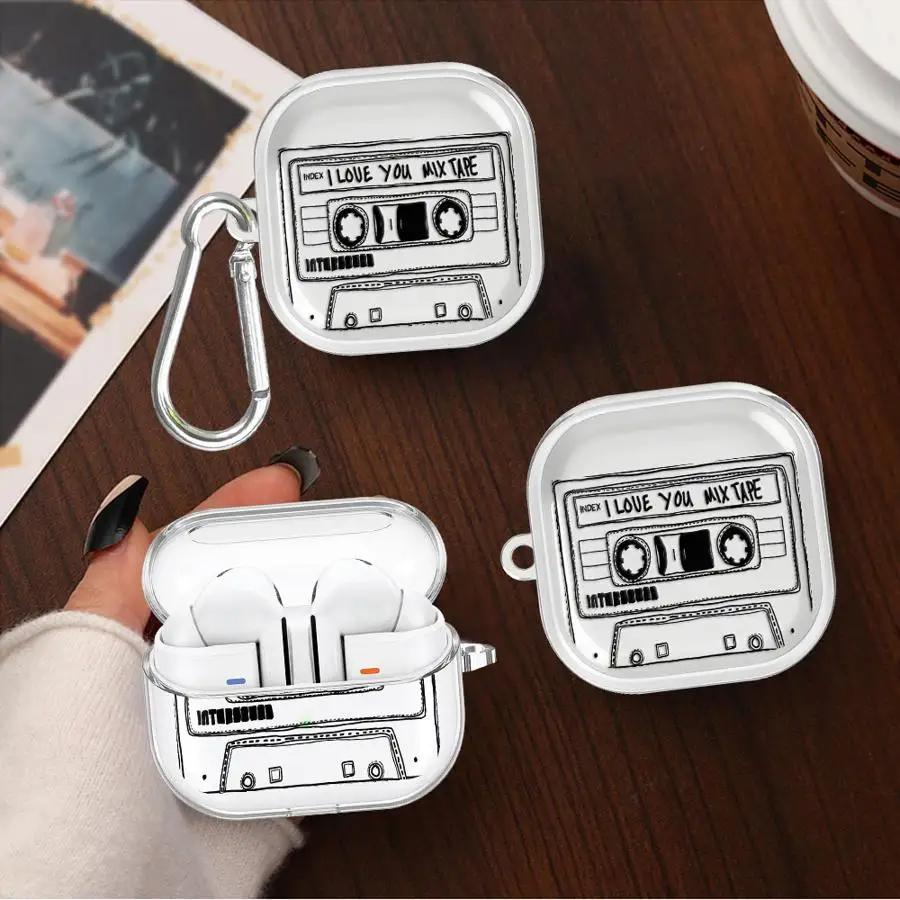 Cartoon Recorder Clear Earphone Cases Cover With Hook Case For Samsung Galaxy Buds Live 3Pro 3 FE 4Pro 2Pro 4 Pro 2