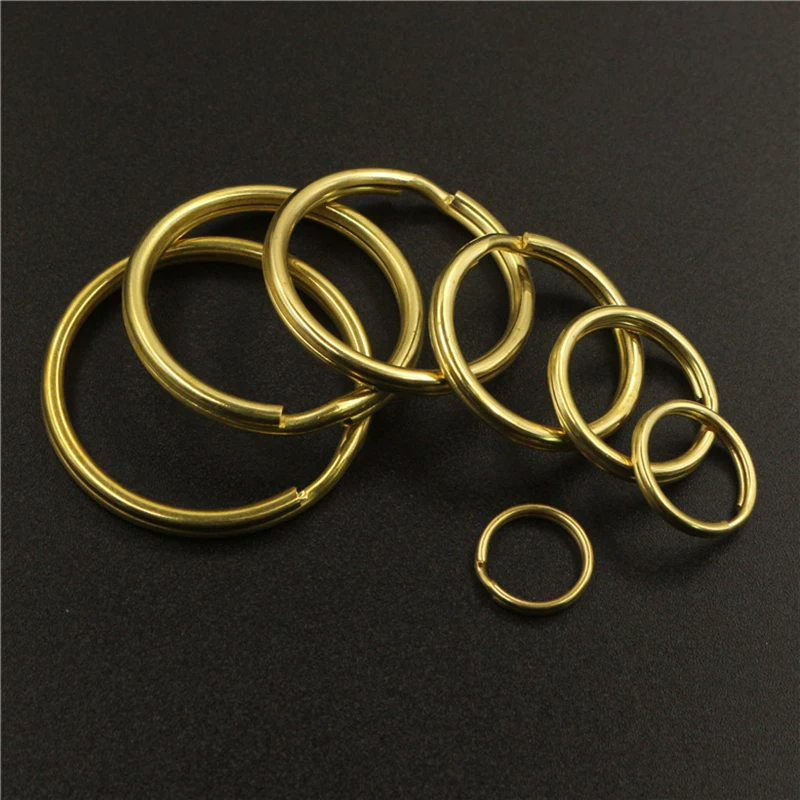 5pcs Solid Brass Split Rings Double Loop Keyring 10-35mm Keychain Keys Holder DIY Leather Craft hardware