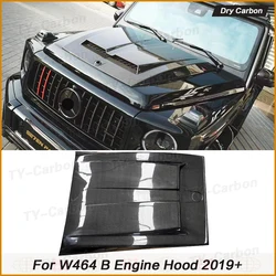 For Benz G Class W463A W464 G350D G500 G55 G63 AMG Real Carbon Fiber Car Front Engine Hood Cover Vent B Style FRP 2019-2024