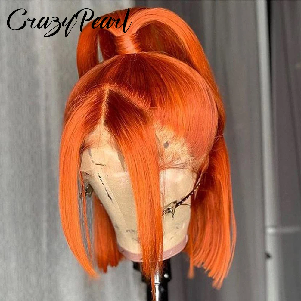 

CrazyPearl Ginger Bob Wig 100% Human Hair13X4 High Definition Lace Frontal Wigs Colored Orange Bob Wig Straight Hair for Woman