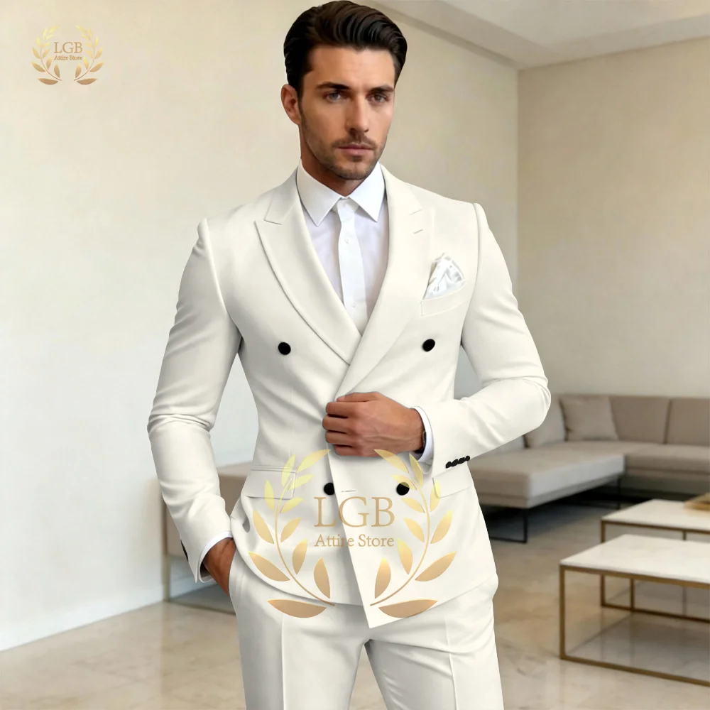 Men's Trendy 2-Piece Suit Set Jacket Trousers Notched Lapel Breathable Fabric Wedding Guest Birthday Party Costume Male