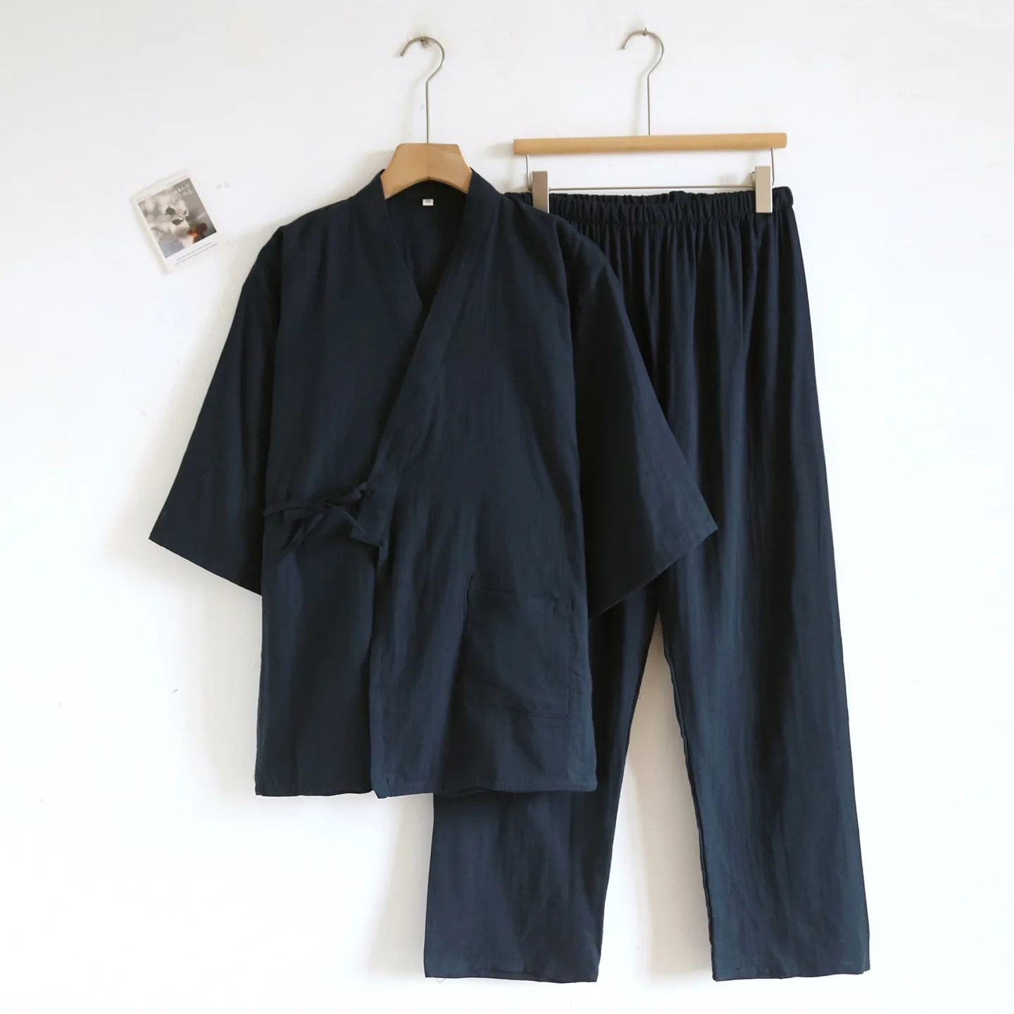 Japanese Style Pajamas for Men Women Kimono Wrap PJs Set Seigaiha Wave 100% Cotton Unisex Loungewear Sleepwear Suit