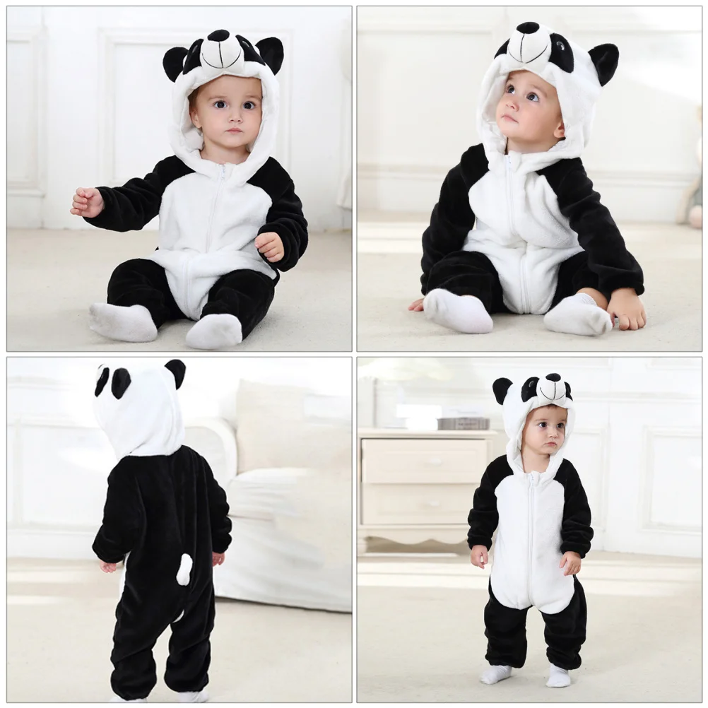 

1Pcs Romper Jumpsuit Flannel Comfortable Warm One-Piece Protective Cartoon Photo Prop Layette Panda-Shaped Romper