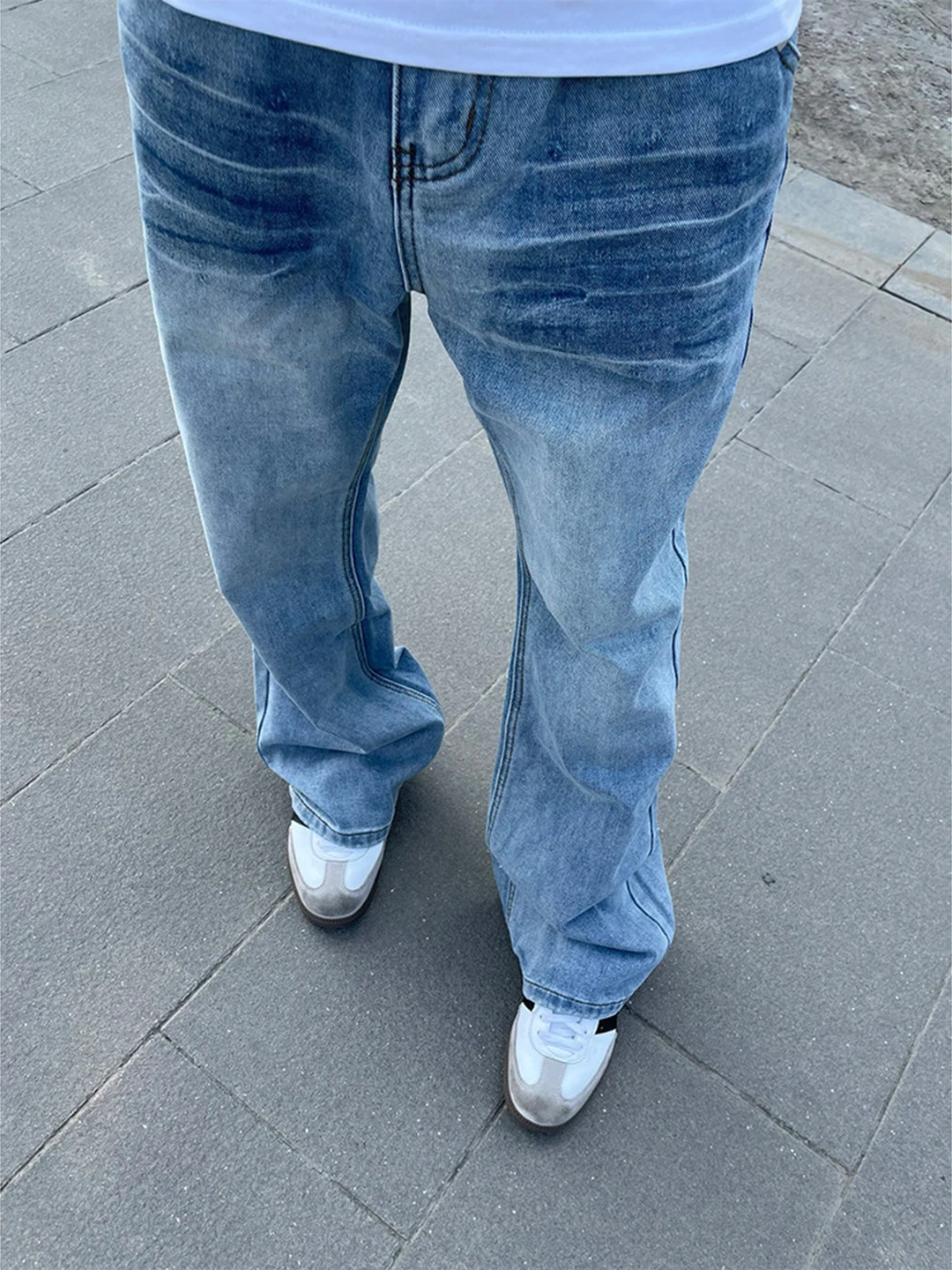 

Blue Lightning Pattern Wide Leg Knife Jeans Men's American High Street Style Slimming Straight Leg Jeans Cleanfit