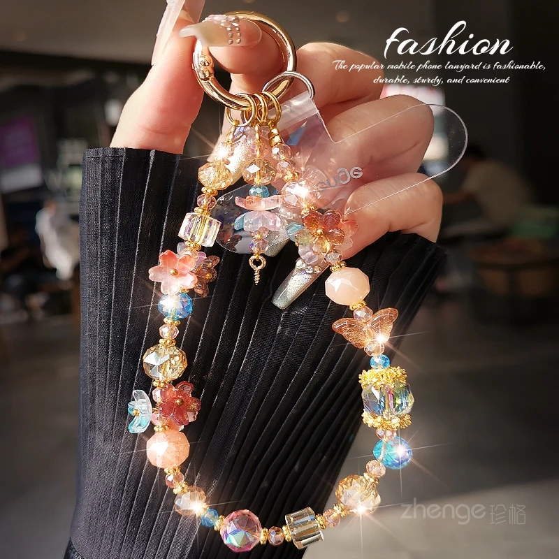 

Premium Handmade Crystal Beaded Phone Chain, Luxury Ins Style Wrist Strap