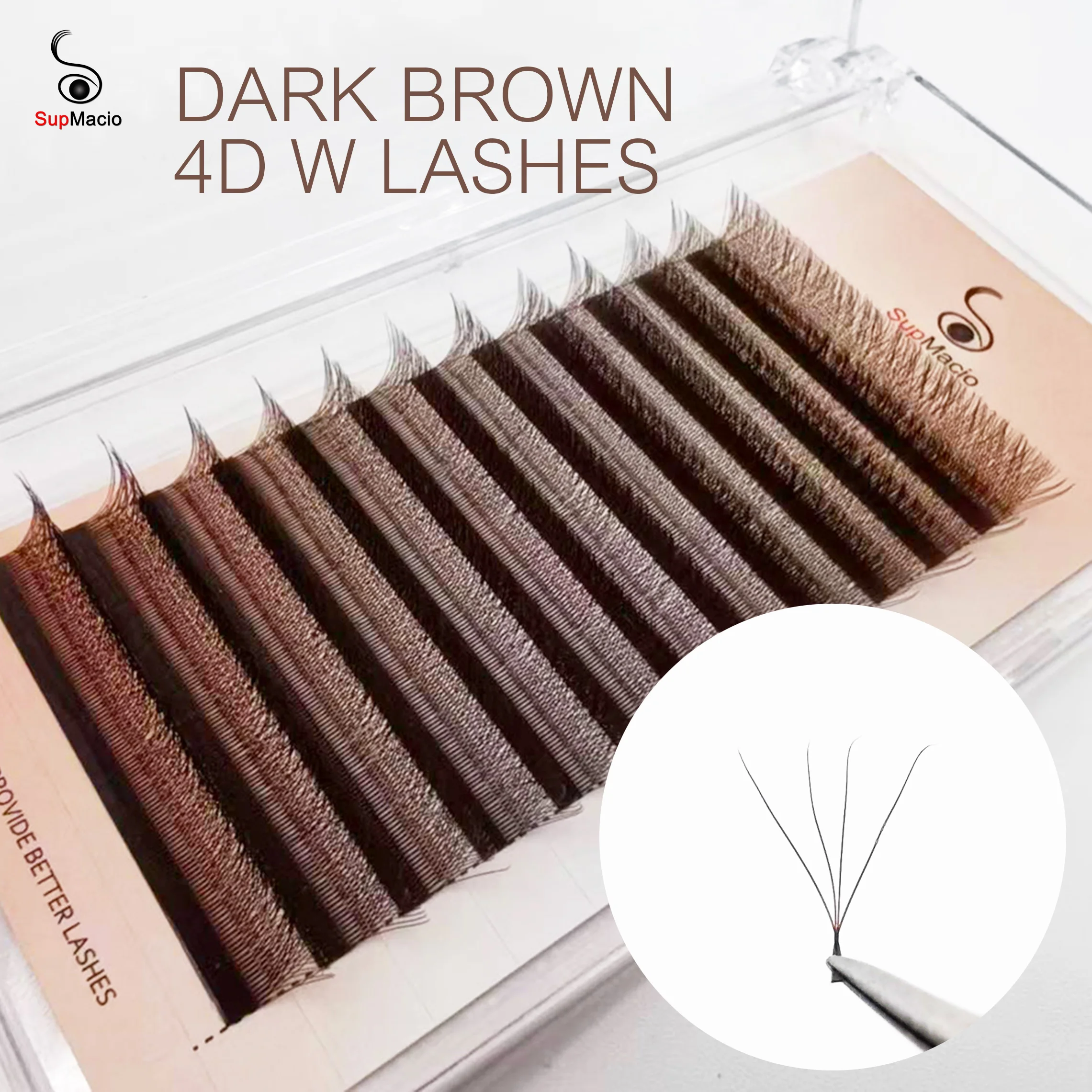 

Supmacio Dark Brown 4D W Lashes Mix Clover Wire 4DW Eyelash Extension Natural Soft Light Individual Lashes
