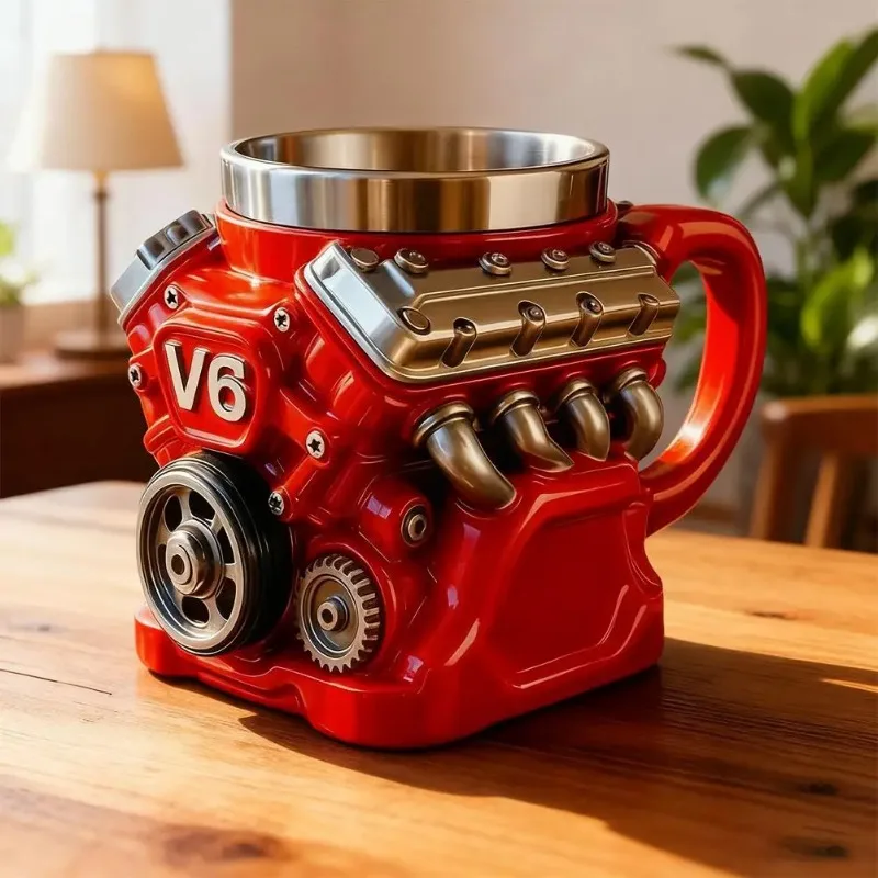 NEW Retro Engine Coffee Mug,V8 Engines Stainless Steel Cup,Personalized Double Wall Insulation Car Mug With Handle For Christmas