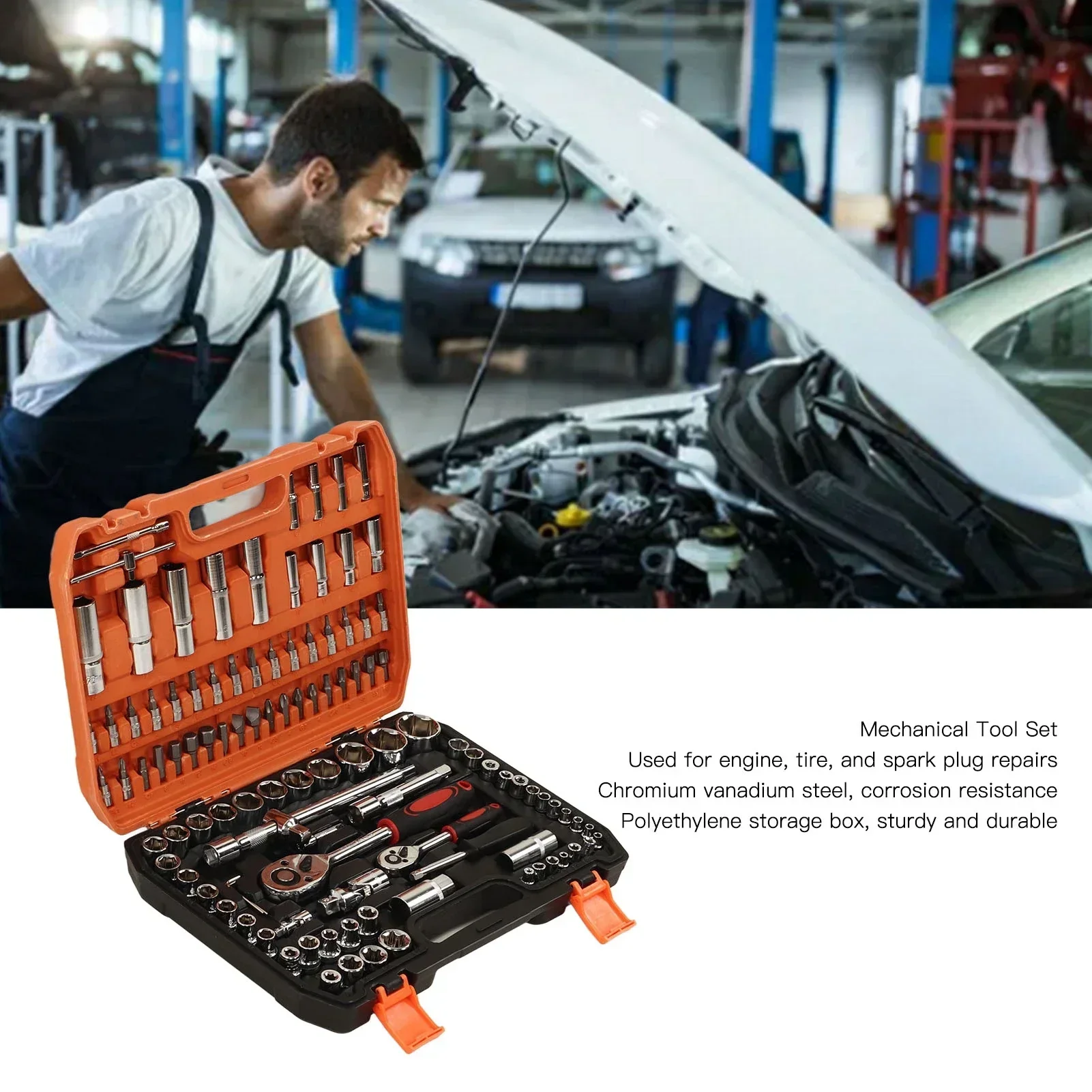 108 Pieces Mechanical Repair Tools Impact Socket Assortment Kit Ratchet and Hex Wrenches Screwdriver Bits Mechanical Repair Set