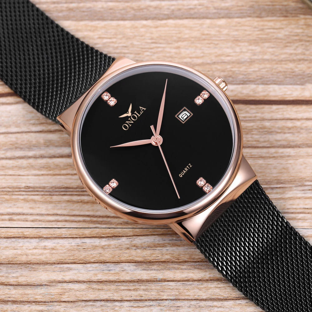 ONOLA Simple Ultrathin Quartz Watch Men Classic Luxury Stainless Steel Mesh Belt Watch Casual Waterproof Relogio Masculino