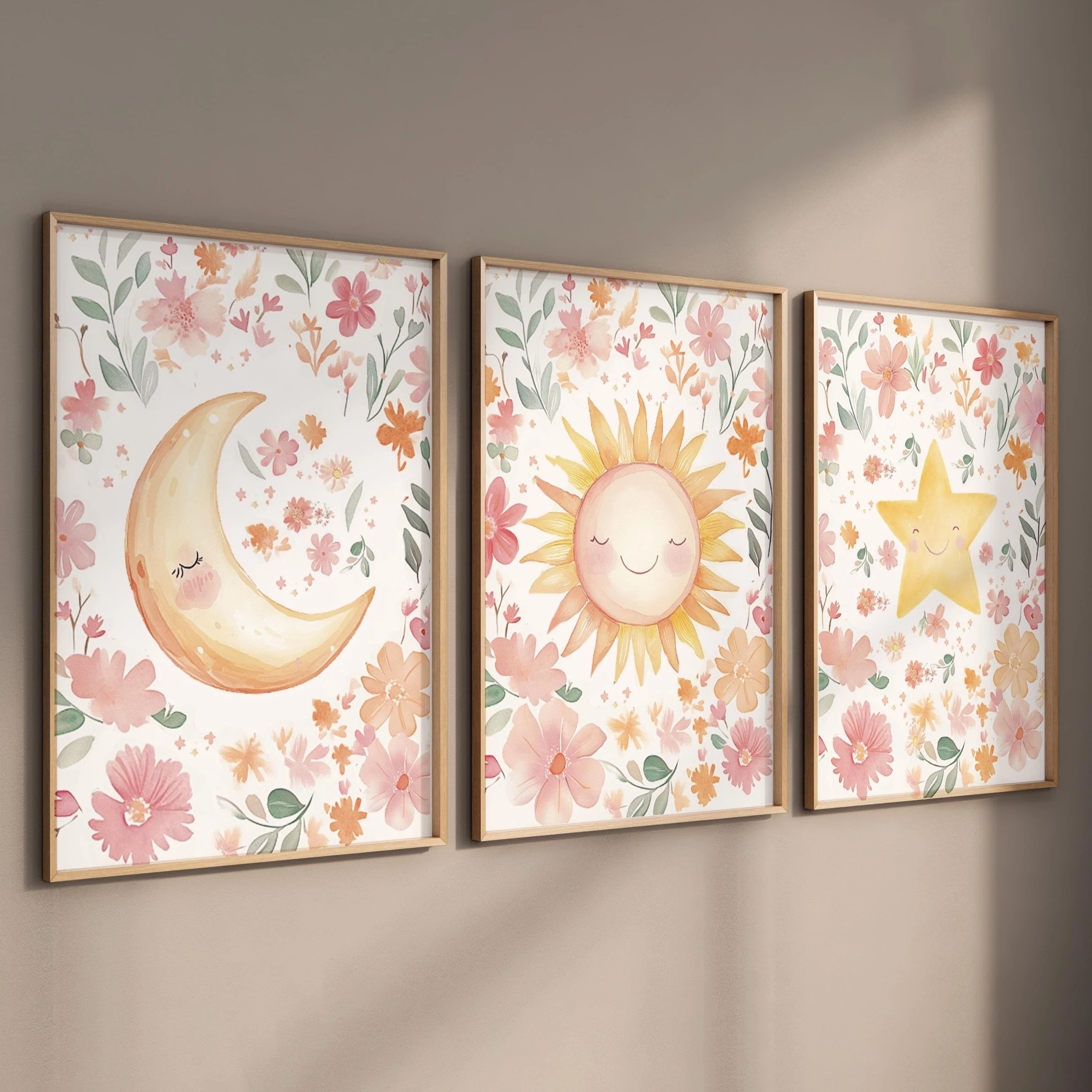 Baby Nursery Frames - Frameloze canvas schilderij 3-delig frameloos bloemen